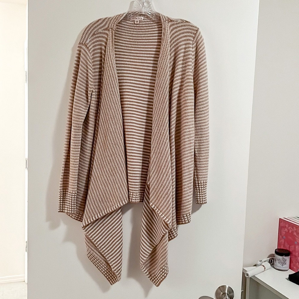 Tan white stripe thick cardigan. EUC.
